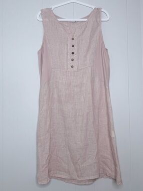 Sleeveless Light Pink Linen Midi Dress - Medium